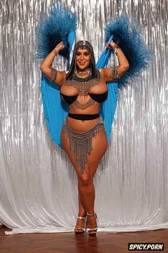 massive breasts, intricate beautiful dancing costume with matching top