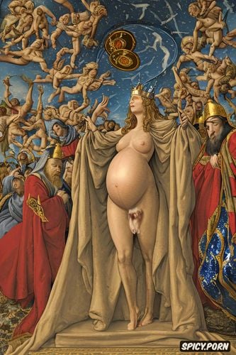 spreading legs, halo, spreading legs shows pussy, medieval, virgin mary nude