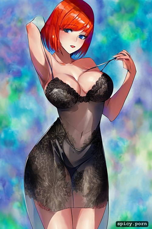 tiny breasts, white lady, ginger hair, bobcut hair, chubby body