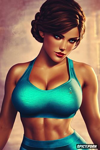 elizabeth bioshock infinite beautiful face turquoise push up sports bra dark red yoga pants portrait