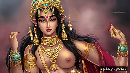 jewellery, crown on head, masterpiece, style realistic beautiful hindu goddess devi draupadi