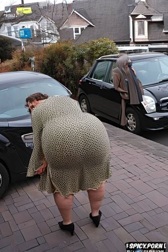 fat woman tipping the newspaper delivery man very wide hips