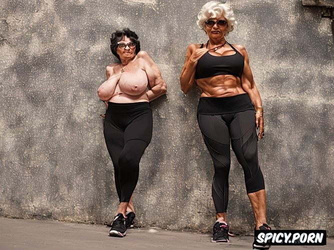 very wide hips1 5, woman 70 years old1 4, black fitness pants1 5