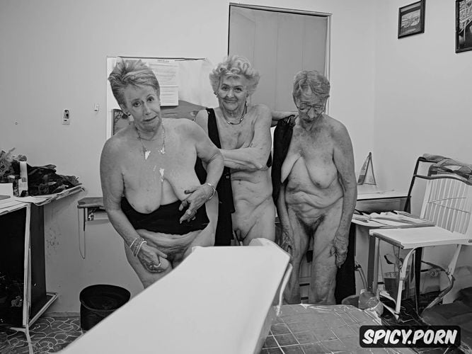 very thin, retirement home orgy, saggy tits, holding small saggy breast