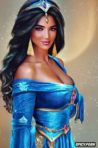 ashe overwatch slutty disney princess jasmine tight low cut sheer two piece blue arab robes tiara beautiful face milf