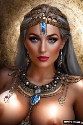 perky breasts, sacred jewelry, viking queen, extreme detail beautiful face young