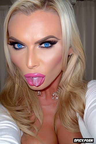thick lip liner, blonde hair, selfie, blowjob, chloe sims, blue eyes