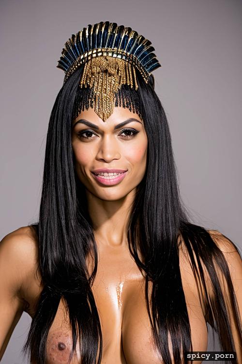 egyptian ethnicity, oiled, 8k, 22 yo, 1woman, perfect face, rosario dawson as cleopatra