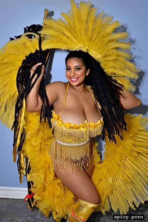 beautiful tahitian dancer, curvy hourglass body, color photo