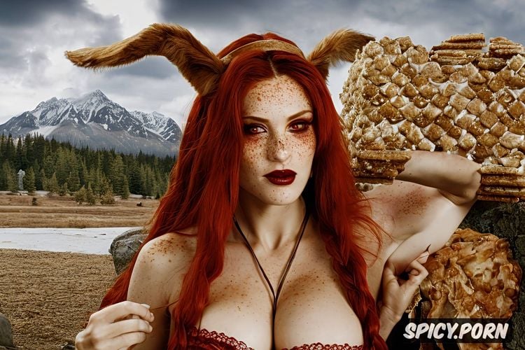 redhaired, see naked boobs, horny donkey in background, see open twat