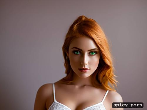 portrait of a lovely perfect ginger, gg breast cup size, vibrant