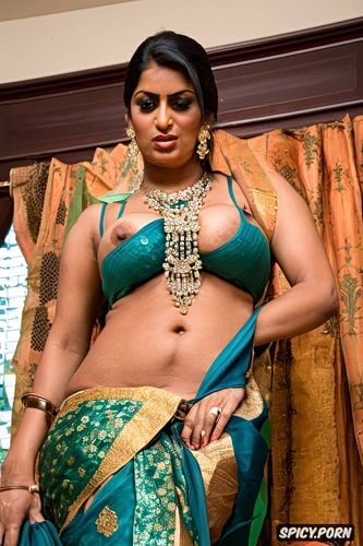 long saree saree blouse, exposing realistic vulva, standing