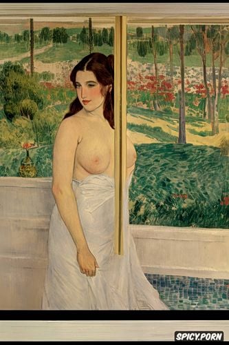 vincent van gogh, blushing woman with red lips and flushed cheeks in shady bathroom bathing intimate tender modern post impressionist fauves erotic art