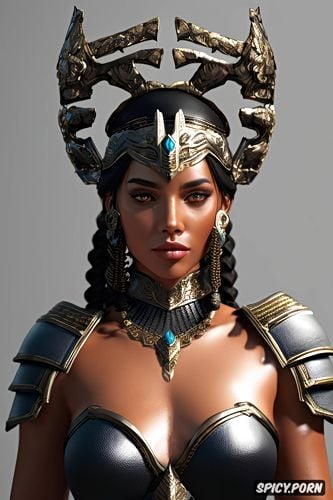 diadem, female spartan warrior, beautiful face portrait, medium round perky natural breasts