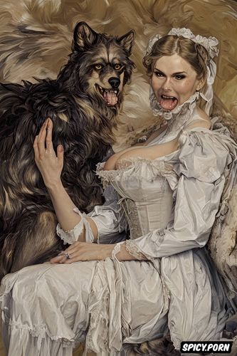 vampire, fangs, ferocious beast, werewolf, drooling, victorian gown