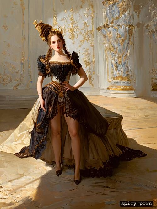 indignant, french braid, ilya repin painting, elaborate court dress