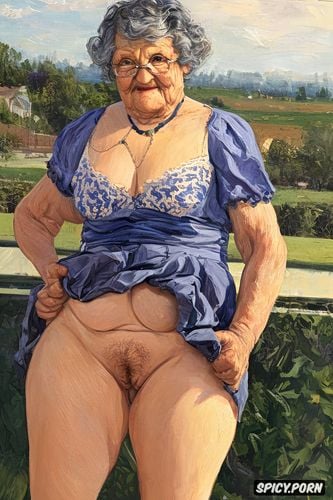 fat granny, the fat grandmother has nude pussy under her skirt shows open realistyc labia upskirt very old