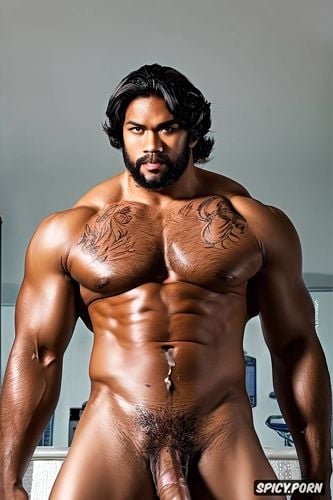 big muscle, asian male, huge muscle, bodybuilder, cum, black hair