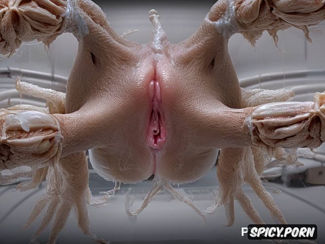shaved small cunt, ultra realistic photo, alien facehugger horror