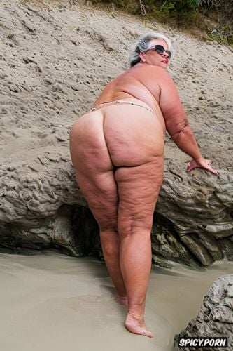 on the beach, gross saggy thighs, ssbbw, cellulite on thighs