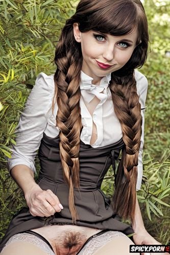 hairy pussy big eyes, detailed hair, high socks, wide open eyes