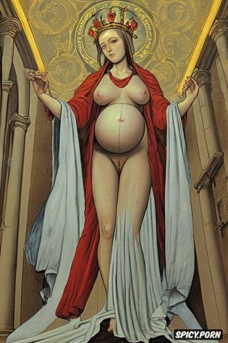 masturbating, altarpiece, virgin mary nude, halo, middle ages painting