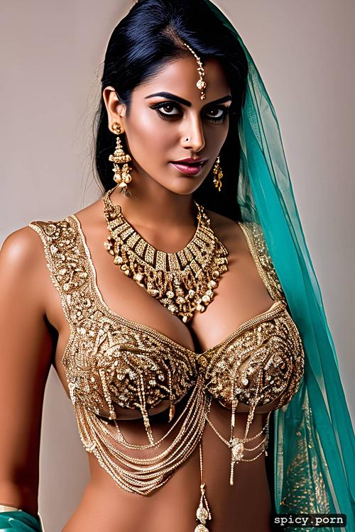 half saree, gorgeous face, chubby body, black hair, big boobs