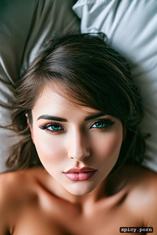 head on pillow, 8k resolution, ultra realistic face, perfect tits