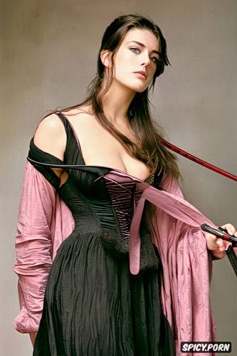 millie brady, margaret qualley, katana sword, victorian gown