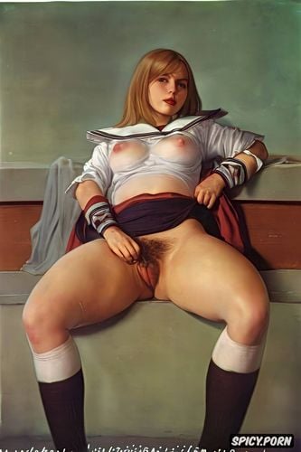 paul peter rubens oil painting, knee high socks, flat chest