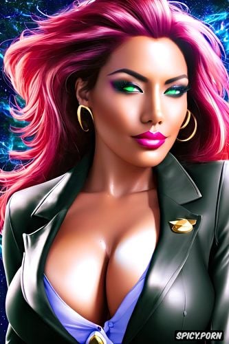 masterpiece, starfire the justice league black blazer white shirt shirt unbuttoned beautiful face milf