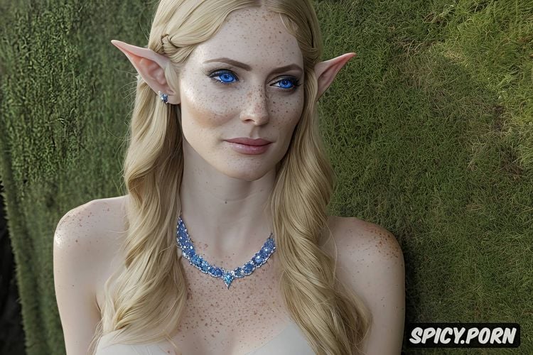 beautiful blue eyes, beautiful face, elf ears, elf queen galadriel