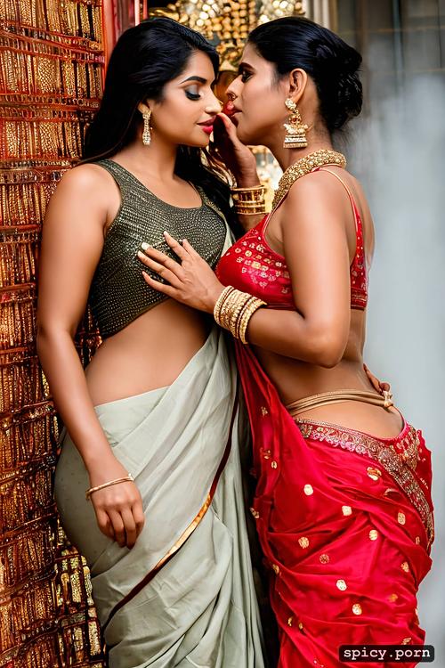 kissing, oily and shiny, wearing saree, sexy indian woman, 25 year old