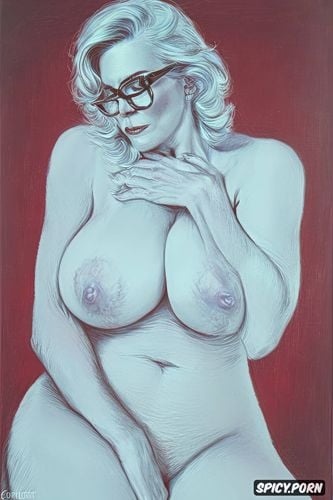 best quality, reading glasses, gilf, caucasian, enormous breasts