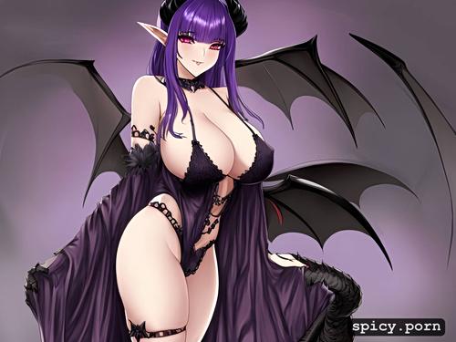 cute short female succubus, nice natural boobs, realistic, black draconic wings