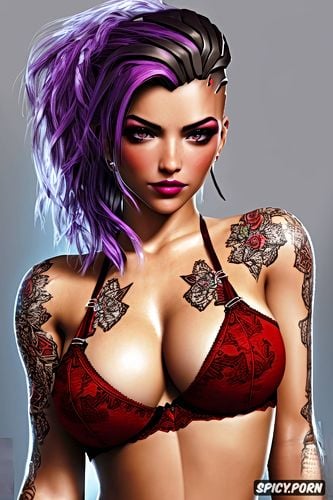 masterpiece, ultra realistic, red lace lingerie, tattoos, ultra detailed