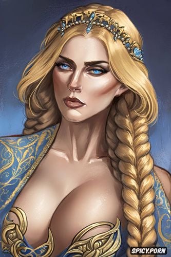 long golden blonde hair in twin braids, beautiful face artstation