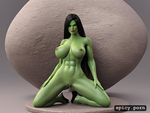 she hulk, naked, 8k, massive round tits, pursed lips, shaved pussy
