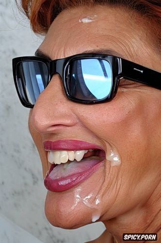 gilf italian, lush red hairstyle, fat lips, cum on glasses, sophia loren