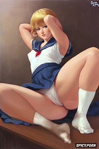 blonde, fat thighs, michelle pfeifer, upskirt, sailor school uniform