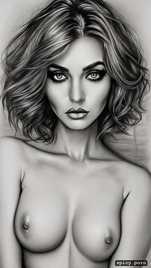 black and white, intricate hair, pencil drawing, art by cath riley