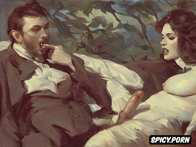 tongue out, open mouth, dracula, impressionism painting style