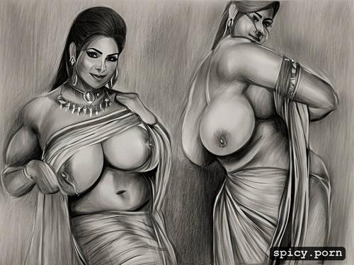 hot female in saree, cum covered face, hairy body, big tits
