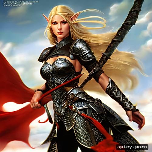 beautiful female elf warrior, lotr, 50mm camera, gameplay, boris vallejo style art