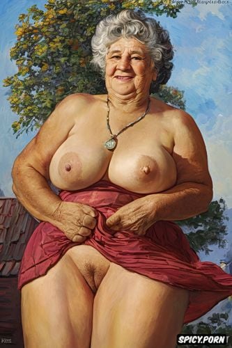 the fat jewish grandmother has nude pussy under her skirt