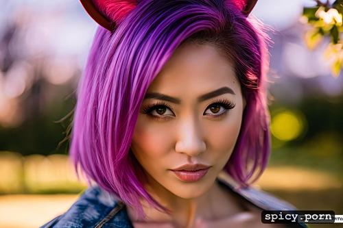 50 years, park, solid colors, portrait, dildo, asian lady, pink hair