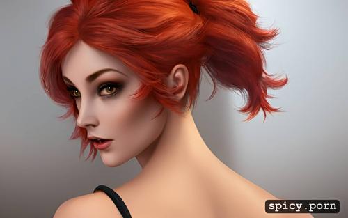 25 yo, red punk hair, beautiful, short, ultra realistic, cute