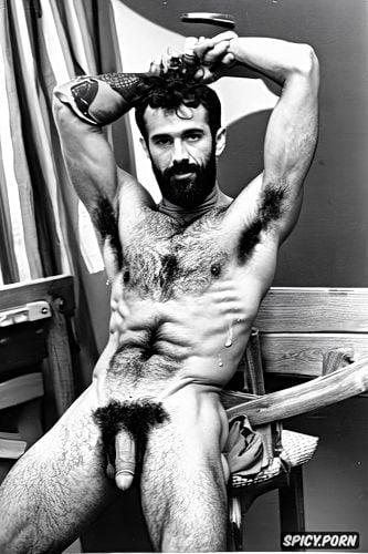 muscular, gay, sexy, hairy chest, hairy armpits, arms up, male