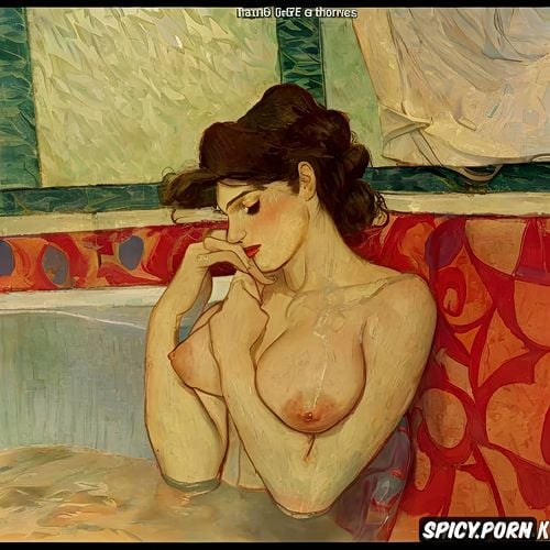 pierre bonnard, blushing woman with red lips and flushed cheeks in shady bathroom bathing intimate tender modern post impressionist fauves erotic art