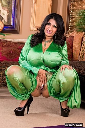 barefooted, squatting showing pussy, seductive look, age 55
